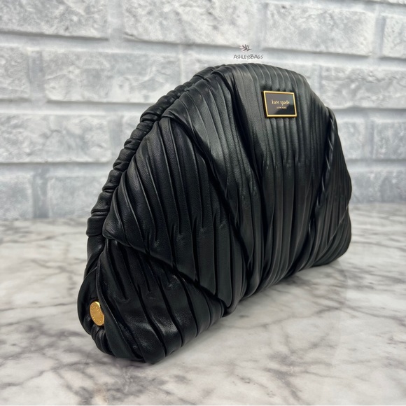 Kate Spade Patisserie Pleated 3d Croissant Clutch In Black - Picture 3 of 13